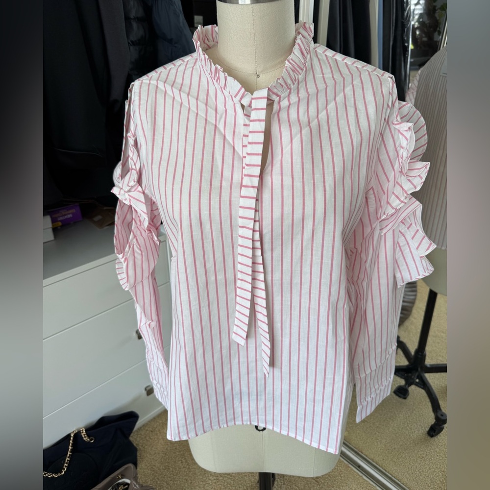 NWT HARSHMAN Neiman Marcus Harshman Indre Candy Cane Striped Cutout Blouse Sz. S